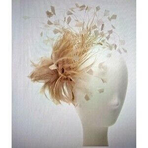 Bellissima Women's August Hats Multi Feather Fascinator Taupe Beige One Size